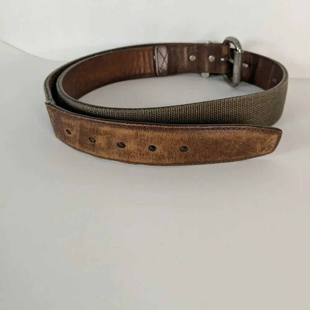 Carhartt Brown Leather Moss Green Canvas Webbing Belt Men Size 46 A159